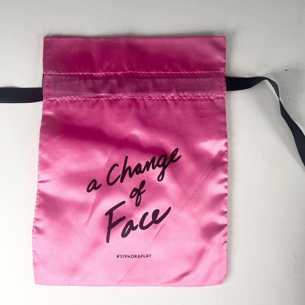 Sephora A Change of Face Drawstring Satin MakeUp Delicates Travel Bag Pink New
